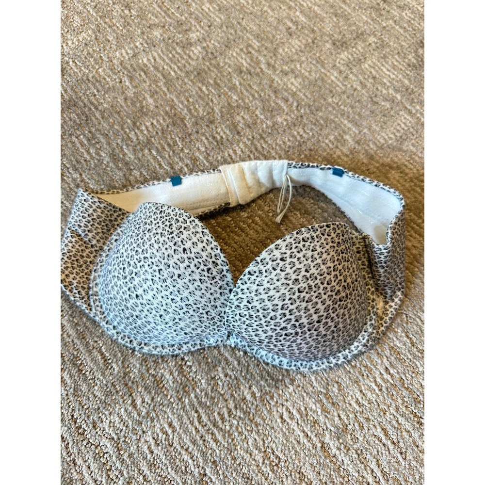 Aerie Leopard Print Strapless Underwire Bra Black White Teal 34A